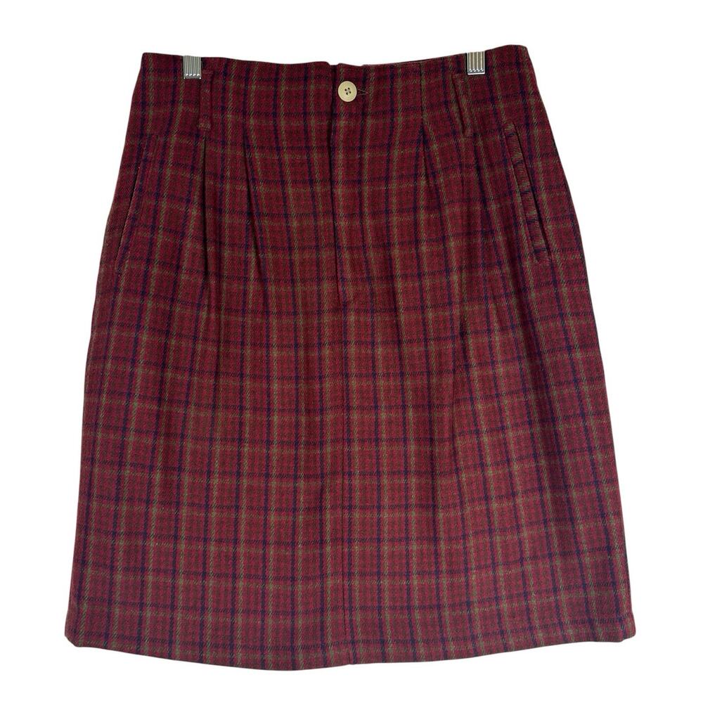 Vintage Gap Skirt Womens Size 11/12 Red Wool Plaid Preppy Heritage Italy 90s